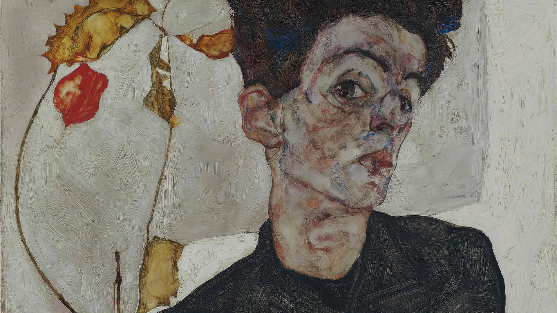 Egon Schiele Self-Portrait with Physalis 1912 - Detail